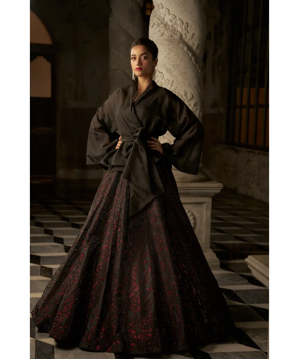 SEEMA GUJRAL- Black Crystal Lehnega Set